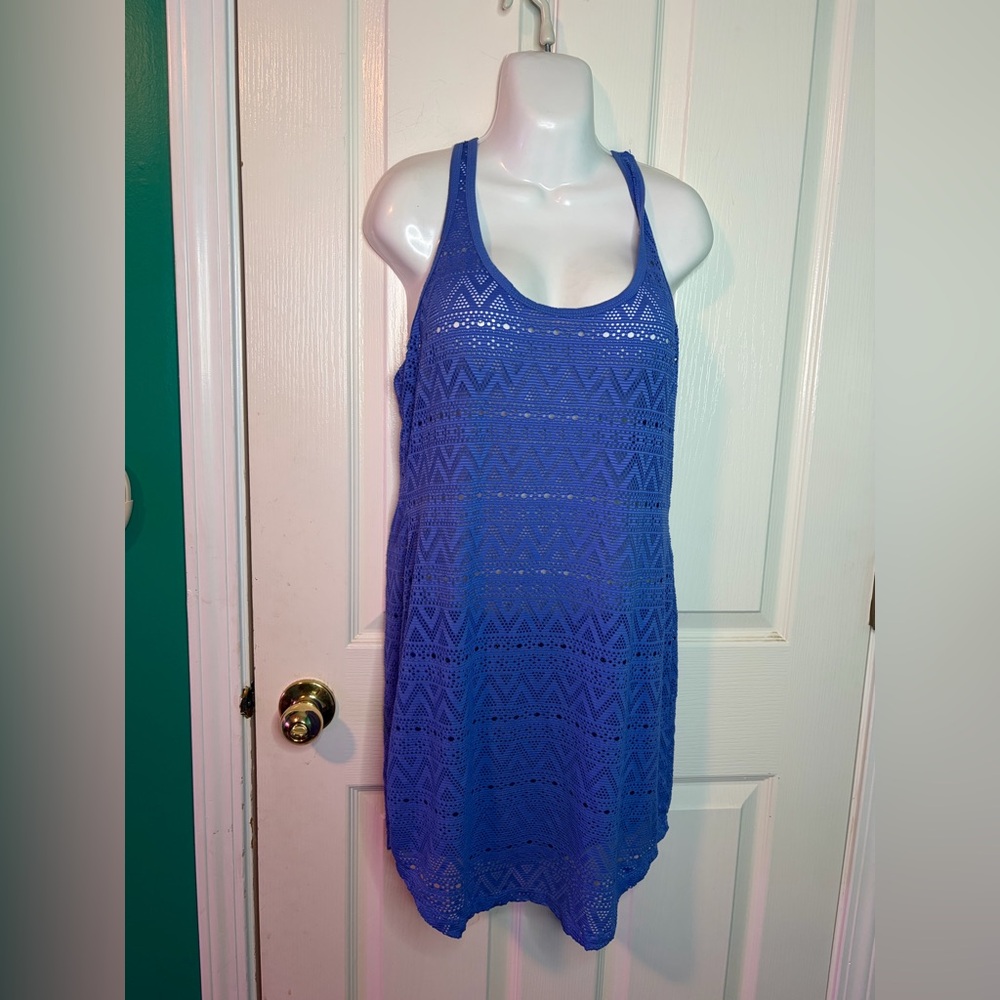 Islander Crochet Sheer Racerback Purple Swim Cover Up Geometric Size M